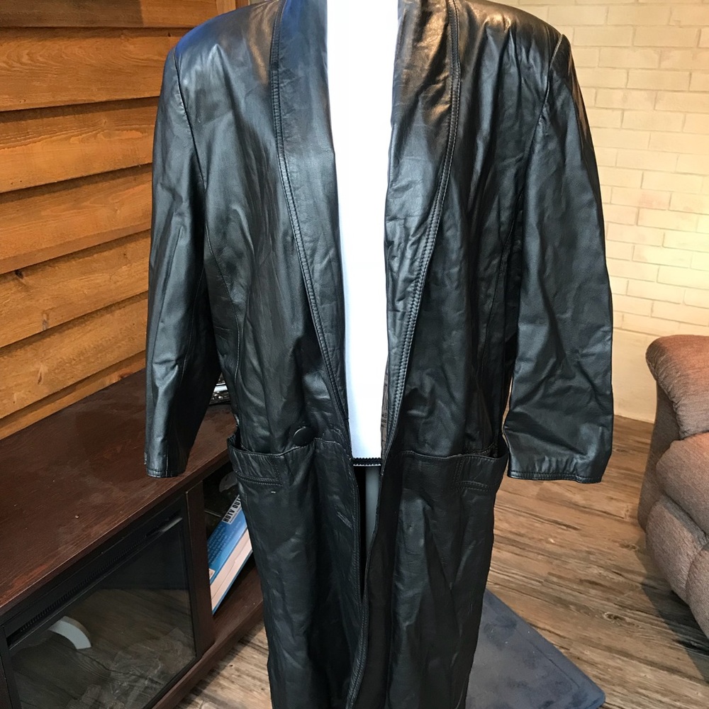 VINTAGE FULL LENGTH GENUINE LEATHER BLACK COAT